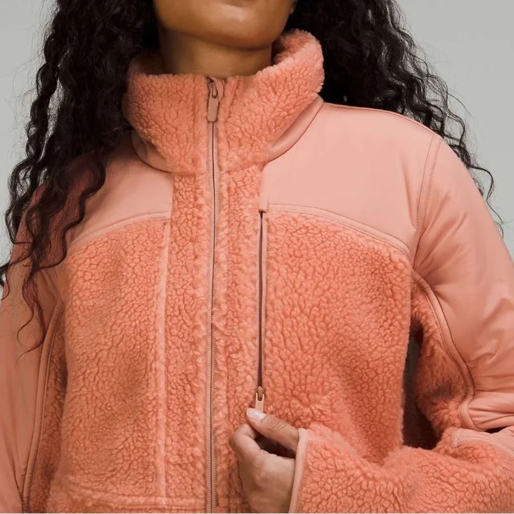 NWT Lululemon Textured Fleece Full Zip Jacket Pink Savannah Size 12 Athleisure